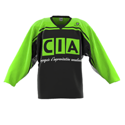 Un maillot à manches longues vert et noir avec le logo 'CIA' et le texte français 'improvisation académique' sur la poitrine.
